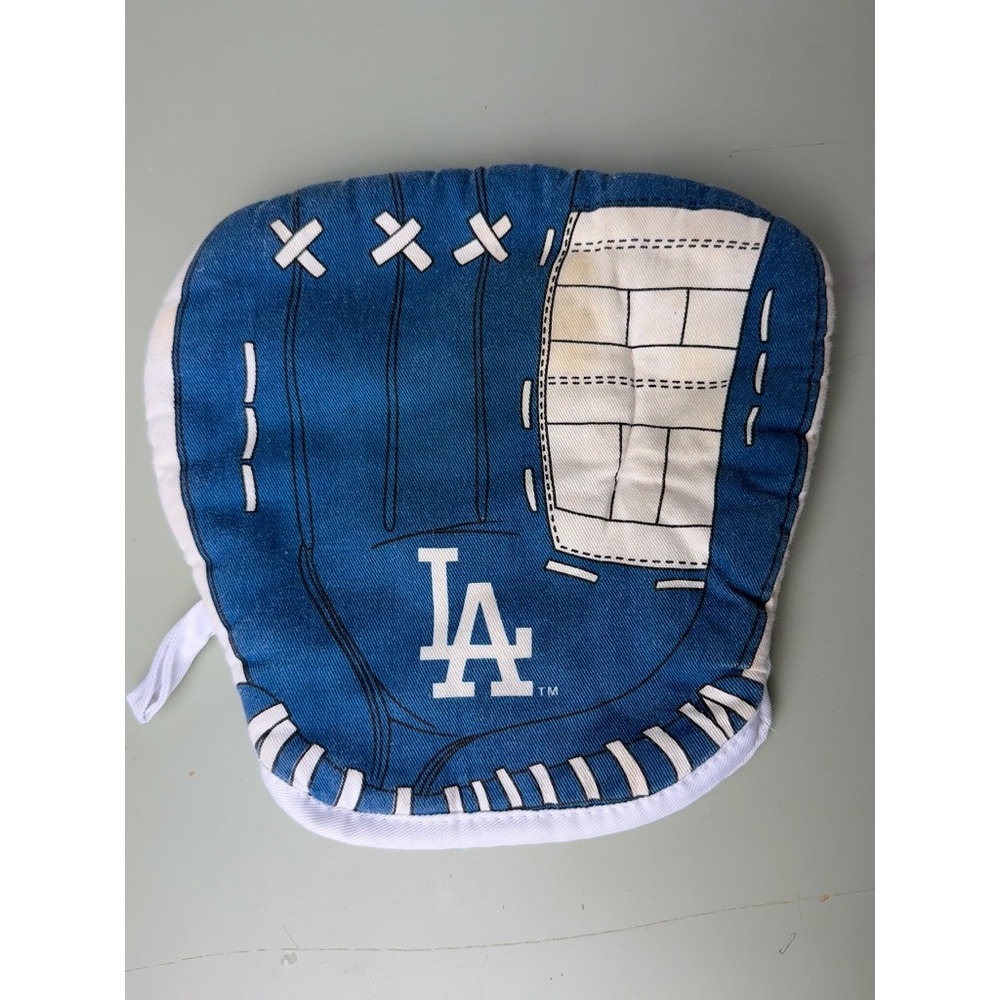 Vtg. Los Angeles Dodgers MLB Baseball Glove Oven Mitt Blue White Kitchen decor